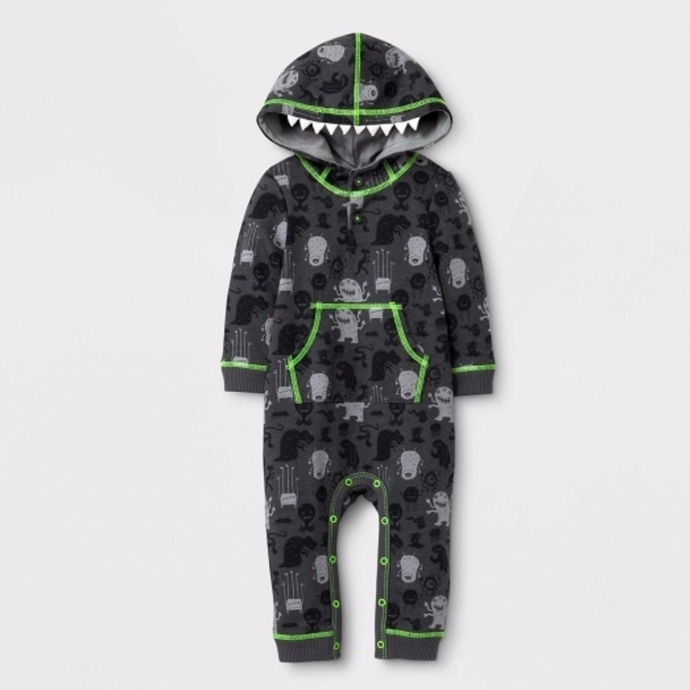 CAT & JACK MONSTER OVERALLS - GREY SIZE 0-3M (NEW WITH TAGS)